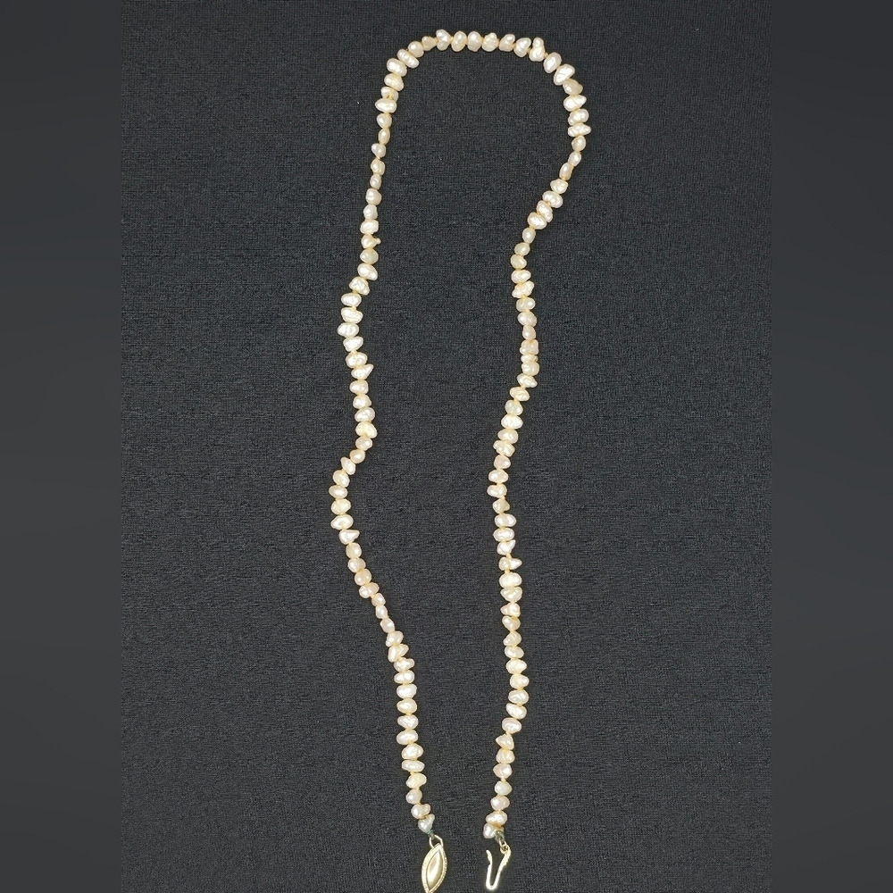 Vintage 16” Baroque Freshwater Pearl Necklace 6mm 14K Gold Clasp Hand-Knotted
